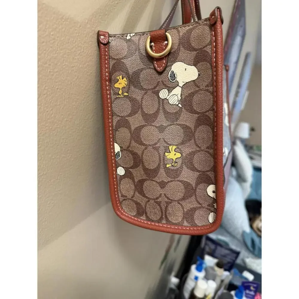 Coach Brown & Red Snoopy Signature Canvas Tote